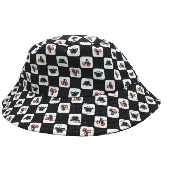 Butterfly Black And White Splicing Checkerboard Fisherman's Hat Butterfly Black And White Splicing Checkerboard Fisherman's Hat