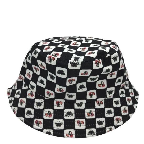 Butterfly Black And White Splicing Checkerboard Fisherman's Hat Butterfly Black And White Splicing Checkerboard Fisherman's Hat