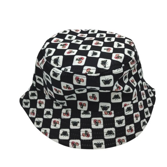 Butterfly Black And White Splicing Checkerboard Fisherman's Hat Butterfly Black And White Splicing Checkerboard Fisherman's Hat